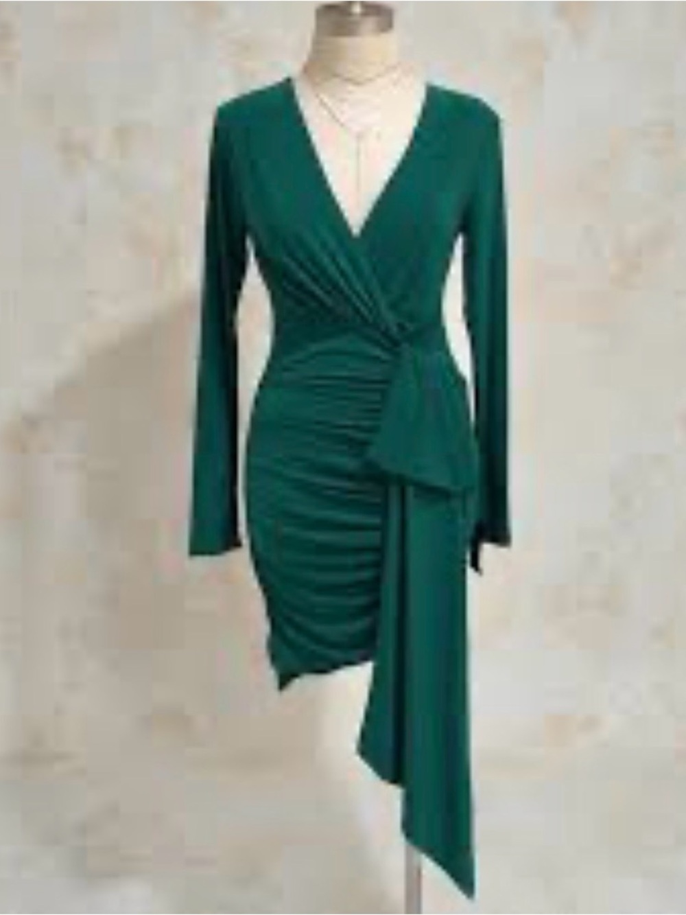 Lulus Marlay Emerald Green Ruched Long Sleeve Bodycon Dress - Size XS